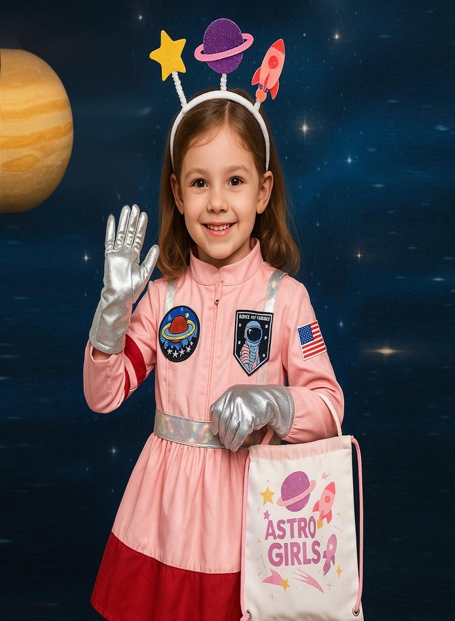 ZZIHAN Kids Astronaut Costume for Girls - Pink Space Costume with Rocket Headband, Gloves & Backpack |6-8 Years, Halloween, Career Day, Birthday Gift, Dress Up & Pretend Play Outfit - Image 5